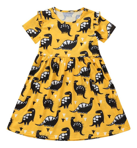 Vestido Para Niña, Manga Corta, Estampado De Dinosaurios, Fi