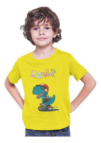 Playera Para Niño, Dinosaurio Rex En Moto, Varios Colores