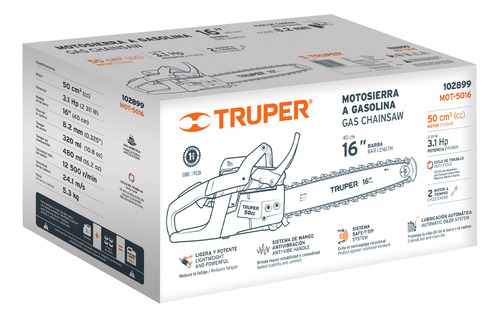 Motosierra 50 cc A Gasolina Con Barra De 16'' Truper MOT-5016