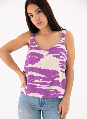 Musculosa Lino Estampado Animal Print 22-53-1