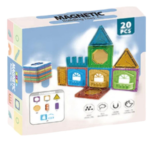 Bloques Magnéticos Genérica 20 Pcs Castillo Azul-morado