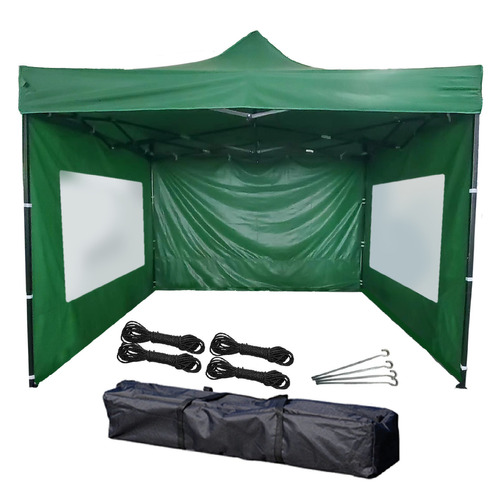 Gazebo 3x3 Metros Autoarmable Plegable Con Ventanas De Exterior Verde