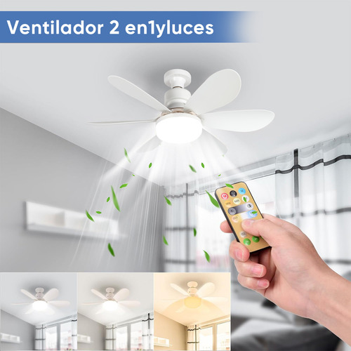 Foco Ventilador Led E26/e27 40w, Lámpara De Techo Foco Abanico Con Control Remoto, Incluye Expansor Y Base De Abanico