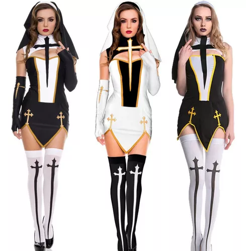 Fantasia Halloween Noviça do Mal Freira Adulta Vestido + Véu