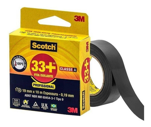 Fita Isolante Scotch 3m 33+ 19mm X 10m Isolação Fio Elétrica