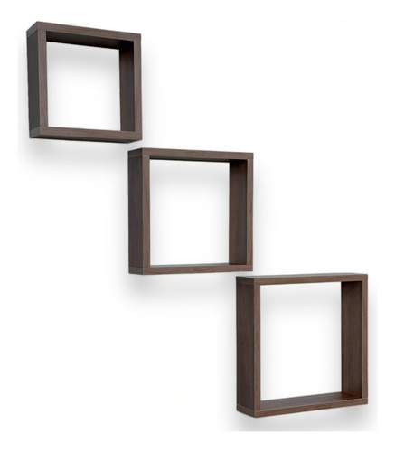Kit de nichos con 3 estantes cuadrados de pared, 100% MDF, para sala de estar, color marrón claro