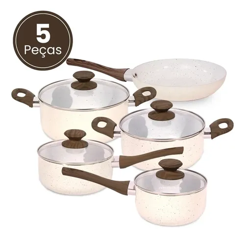 Jogo De Panelas Antiaderente Legacy 5 Peças Bege Indução Colinox