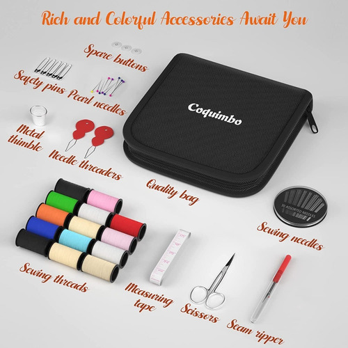 Imagen 2 de 6 de Kit De Costura Con Tijeras, Dedal, Hilo, Agujas De Coser Etc