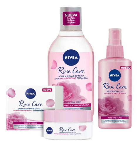 Pack Rose Care Nivea Gel Facial + Agua Micelar + Bruma Rose 