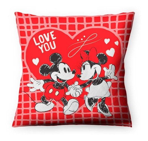Disney Mickey True Love Cojín Cuadrado Microfibra Doble Cara Color Rojo Diseño de la tela Estampado