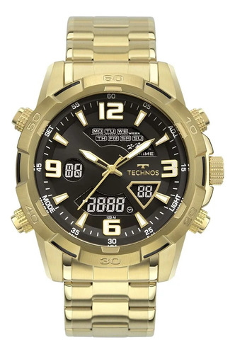 Relógio Technos Masculino Digitech Aço Dourado Original