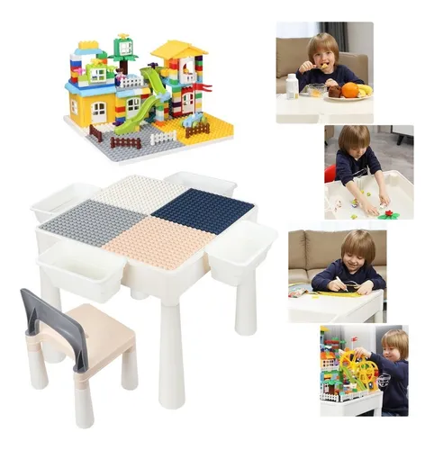 Mesa didáctica juegos lego para niños + silla + 600 legos OEM