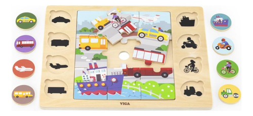 Puzzle Y Sombras Vehículos Madera Niños Viga