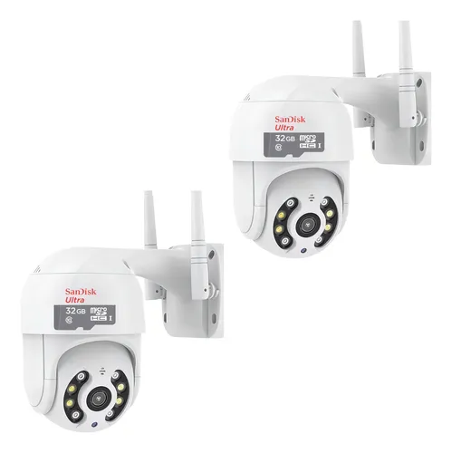 comprar Kit 2 Cameras Segurança Ip Prova D'água Cartão Memória 32gb Cor Branco