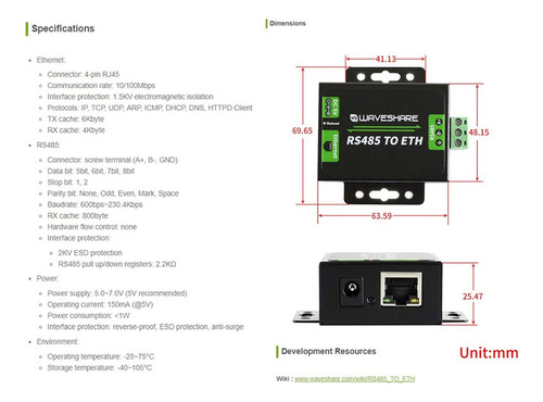 Conversor Rs485 Para Ethernet Com Alta Velocidade E Baixa Po