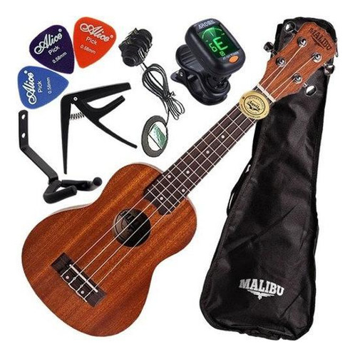 Kit Ukulele Soprano Eletroacústico Cordas Aquila 21s Malibu