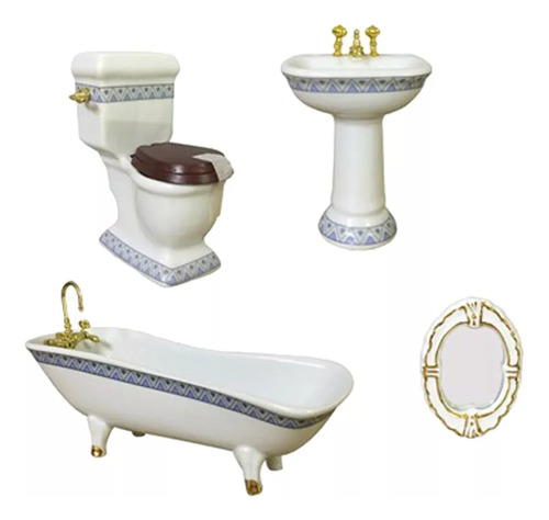 Set De 4 Muebles De Baño De Cerámica En Miniatura