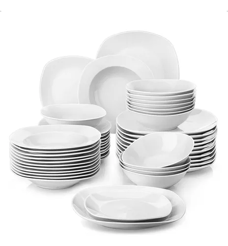 Juego de platos de comedor, 48 piezas, juego de vajilla de cerámica, juego  de platos de porcelana, servicio completo de mesa compatible con microondas