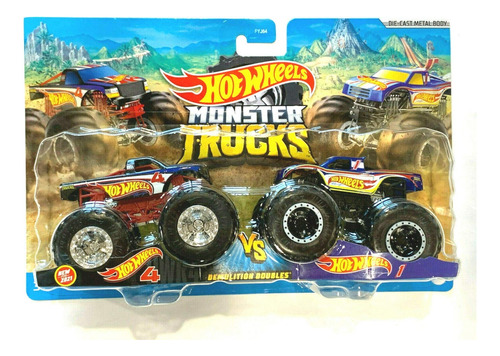 Hot Wheels Monster Trucks Doble Camiones Racing 1 Y 4