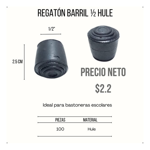 Regatón Barril 1/2 Pulgada Hule (100 Piezas) Negro