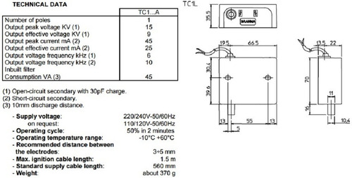 Transformador Encendido Quemadores Brahma 1x15kva Tc1lvca