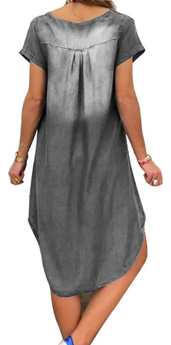 Vestido Casual De Manga Corta Con Cuello En V De Mezclilla 2