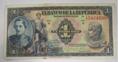 Billete De 1 Peso Año 1940, Estado Bueno 7.5