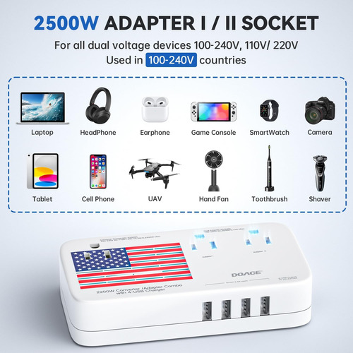 Convertidor De Voltaje 220 V A 110 V 2200 W Para Viajes
