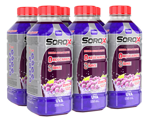 Sorox Uva Hidratante Zero Açúcar 8 Ions 550ml Pack C/6