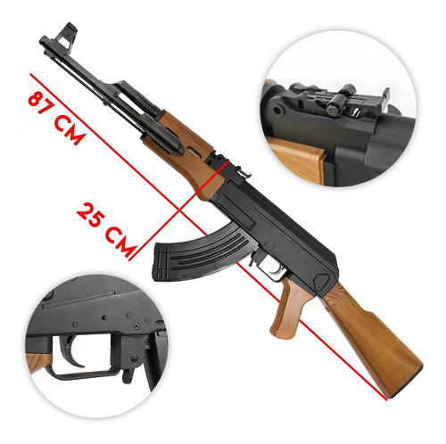 Imagen 6 de 10 de Rifle Fusil Airsoft Ak47 Replica Resorte Laser Linterna 6 Mm