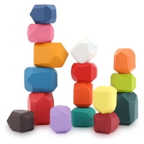 Boxiki Niños 16 Pcs Creative Wooden Stacking Stones Drxxn