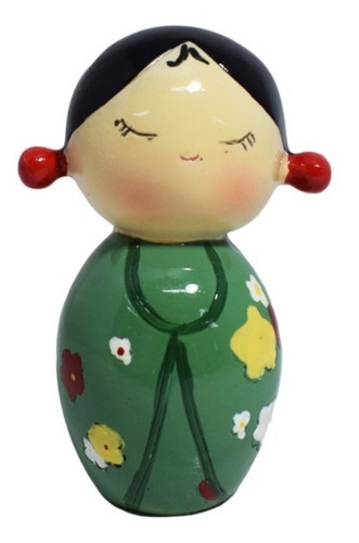 Kokeshi Muñeca Japonesa De Madera Verde 7,5cm Varios Modelos