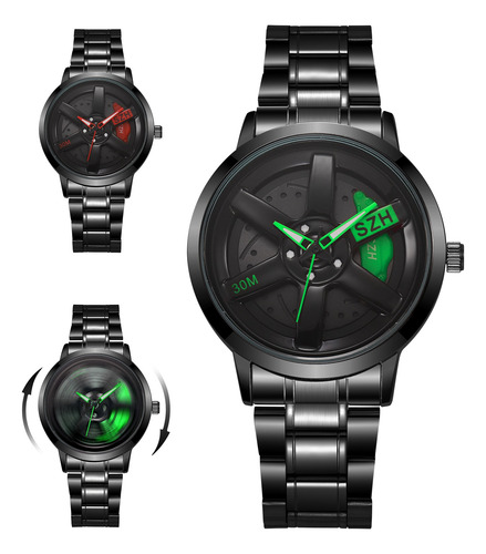 Reloj De Rueda De Coche Diseño Creativo Giratorio En 3d Verde