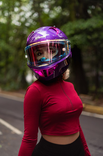Casco Para Motociclista Certificado Ece 2206 Dot Xtrong R1 Violeta Oscuro Morado Rosa S