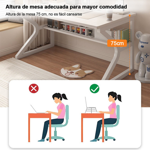 Escritorio De Estudio Y Ordenador De 100 Cm Con Estante Blanco