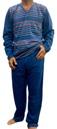 Pijama Hombre Invierno Manga Larga Pa Algodón Rayado 2353