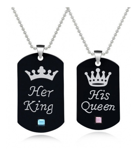 Collar Amor Novios Plate Bff Queen King Doble Dije Combo 2x1