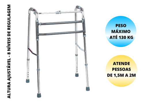 Imagem 2 de 8 de Andador Adulto 3 Barras 3x1 Fixo Articulado E Dobrável 130kg