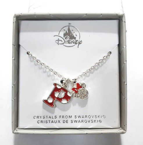 Colgante Disney Inicial P Minnie Piedras Swarovski Plata 9 