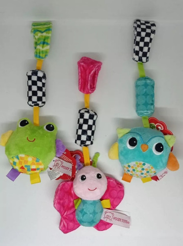 Imagen 7 de 9 de Sonajero Colgante Peluche Animales Bebe Con Velcro En Mca