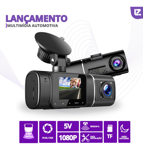 Câmera Dupla Veicular Com Gravação Loop E Sensor G Full Hd