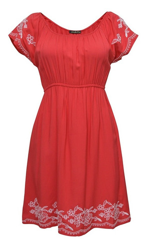 Vestido Manga Corta Bordado Dama Mujer Rojo 1631 Zoara