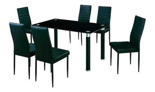 Juego Comedor Mesa De Vidrio 6 Sillas Negro Avatar