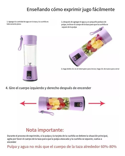 Mini Licuadora Portátil Usb Recargable 380ml Juice Blender A