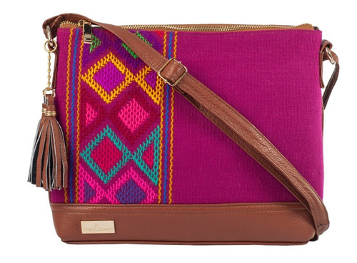 Imagen 1 de 5 de Bolsa De Piel Crossbody Para Dama Con Telar Artesanal Bolso