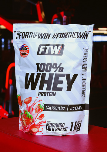 Whey Protein 100% Concentrado Refil 1kg Sabor Morango Milk Shake - Ftw Morango Milkshake