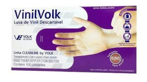 Imagem 1 de 1 de Volk Luvas P/ Procedimentos Vinil Trasp S/amido M C/100