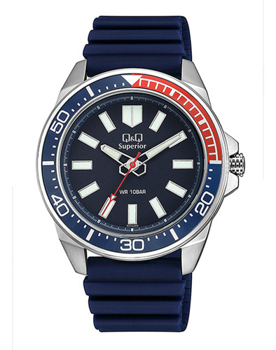 Reloj Q&q Análogo S374j302y Hombre Esfera Azul Con Rojo Febo Color de la correa Negro