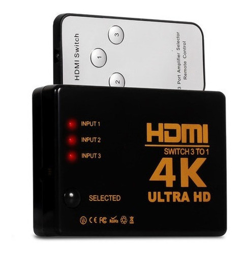 Hub Switch Hdmi 3 Entrada 1 Saída 4k Divisor Com Controle