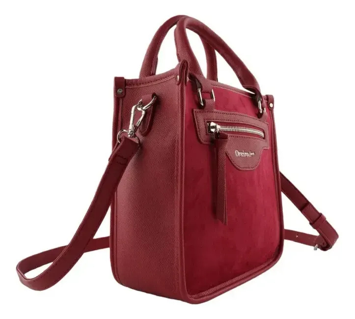 Cartera Oreiro Love Modelo 29185 Para Mujer Elegante Bordó Lisa Níquel